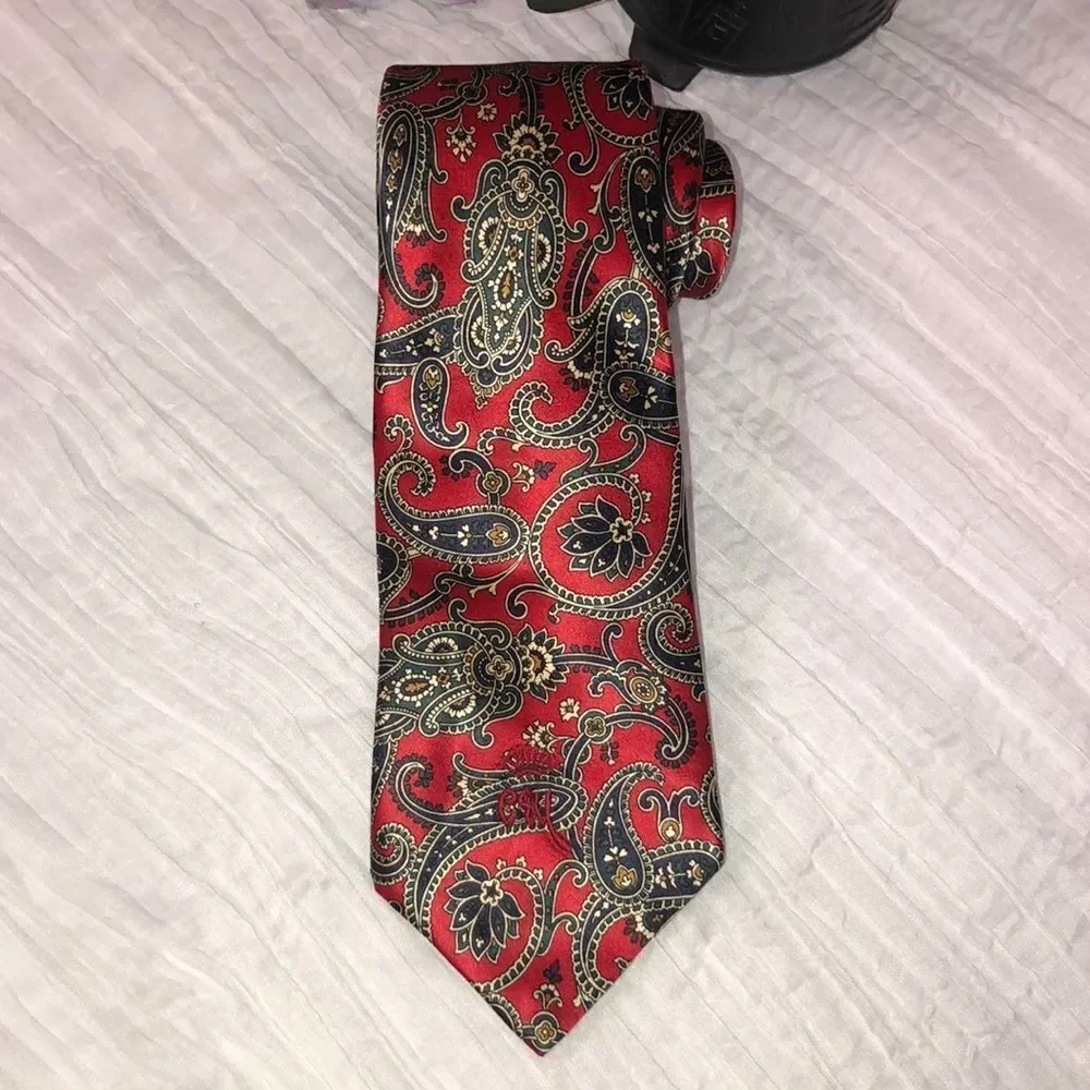 The Red Barn Sistine Satin By Countess Mara Stunning Red Ivory Navy Green Tie